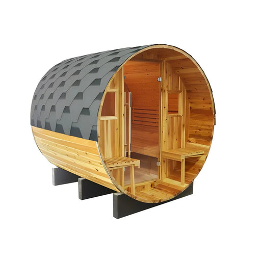 SunRay Oasis 4 Person Traditional Canopy Barrel Sauna - BioHealing Plus