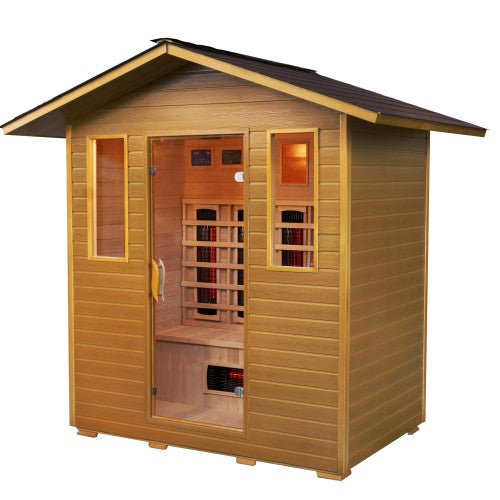 SunRay Cayenne 4-Person Outdoor Infrared Sauna w/Shingled Roof HL400D3 - BioHealing Plus